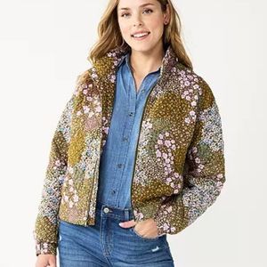 Quilt patchwork floral bomber zip up jacket NWT size medium